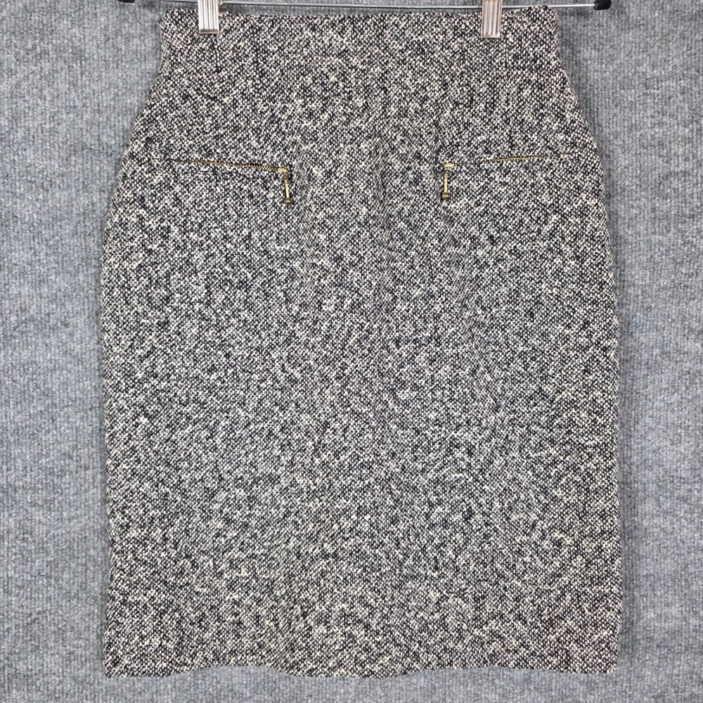 Vintage ESCADA Skirt Womens SZ S Wool Tweed Black Ivory Old Money Office Siren